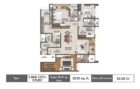3 BHK (3T)+Study SqFt