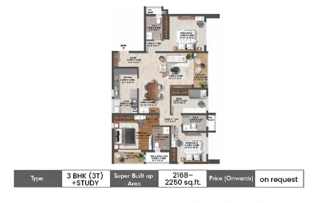  3 BHK (3T)+Study + Maid SqFt